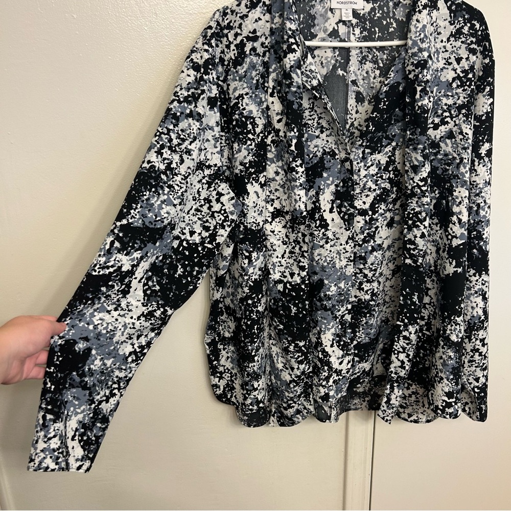 Nordstrom Tie Neck Long Sleeve Print Blouse Women’s Size XL - Picture 5 of 8